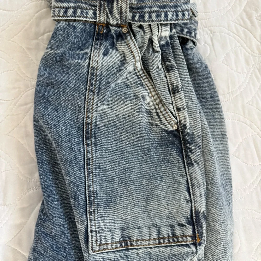 River Island High Rise Balloon Wide-leg Paper-bag Tie Belt Acid Wash WM’s 12 EUC
